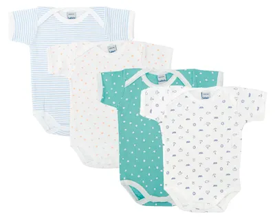 Productafbeelding van BABIDU | 4-delige set babyrompertjes met korte mouwen – 100% katoen, zacht en ademend – effen kleuren