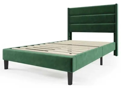 Immagine prodotto di Struttura del letto imbottita - Velluto verde scuro - 90x200 cm - Con rete a listelli e testiera
