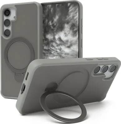 Produktbild von EAZY CASE - MagSafe Handyhülle für Samsung Galaxy S24, Ring zum Aufstellen, 360° drehbar, Magsafe Silikonhülle zum Aufstellen, stoßfest Cover in Grau