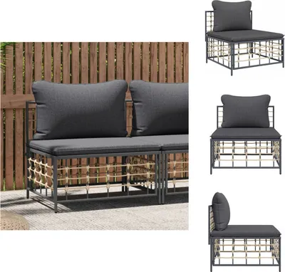 Produktbild von vidaXL Garten-Mittelsofa mit Dunkelgrauen Kissen Poly Rattan -  Gartensofaelemente