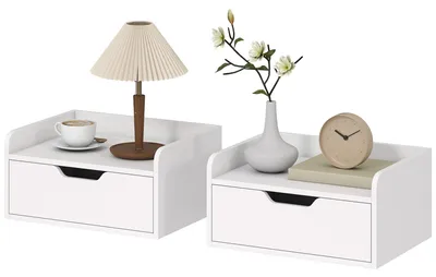 Produktbild von Set aus 2 wandmontierten Nachttischen mit Schublade und Holzimitatplatte, Ma?e: 40 cm (L) x 30 cm (B) x 19,5 cm (H)