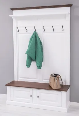 Produktbild von Casa Padrino Landhausstil Massivholz Garderobenschrank Weiß / Dunkelbraun 140 x 41 x H. 210 cm - Wand Garderobe - Flur Schrank - Flurmöbel - Garderobenmöbel - Landhausstil Möbel