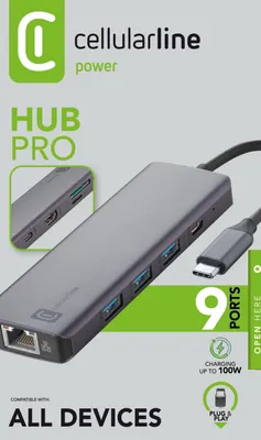 Produktbild von Cellularline Hub Pro USB Type-C auf USB Type-A, 2x USB Type-C, HDMI, LAN, SD