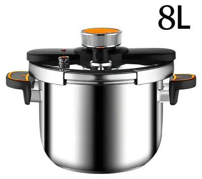 Immagine prodotto di Pentola a pressione - 8 litri - Acciaio inossidabile - Adatta per induzione e fornelli a gas - Chiusura di sicurezza - Antiesplosione - Cottura rapida