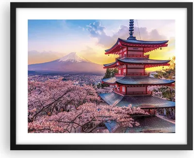 Produktbild von Gerahmtes Poster - Schwarzer Rahmen - Fuji Choreito Pagode - 50x40 cm - Wand Bild - Wanddeko - Wandbilder - Kunstposter - Wandposter - Bilderrahmen - Bilder - Kunstdruck - P2BAA50x40-4547