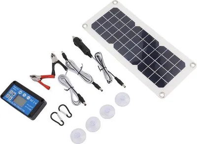 Immagine prodotto di Generatore di energia solare 12 V/24 V con controllo adattivo e pannello fotovoltaico USB - Kit di energia solare.