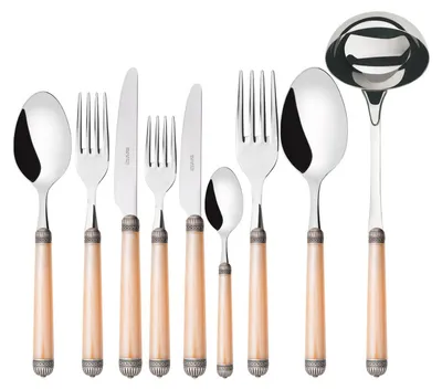 Imagen del producto de DORICO, juego de cubiertos de plata envejecida, set de 75 piezas, caja tipo "Gallery", marca Casa Bugatti