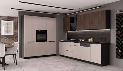 Produktbild von Küche ARONA + MONZA 280 + 180 cm Küchenzeile Küchenblock Einbauküche Kaschmir beige matt + Nußbaum + Schwarz matt