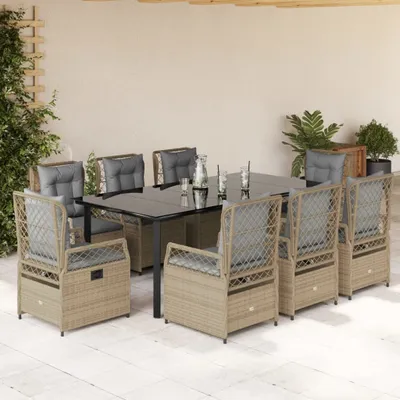 Produktbild von Design 9-tlg. Garten-Essgruppe mit Kissen Beige Poly Rattan, Gartenmöbel-Sets 2024 Neu