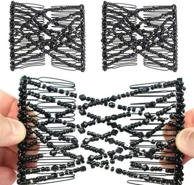 Produktbild von Magische Haarkämme mit Perlen, 2 Stück, elastisch und dehnbar, für Damen, Schwarz