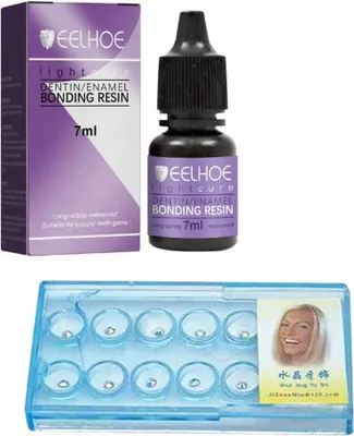 Produktbild von 7ml Zahn Edelstein Bastelsetskleber für Zähne mit 10 Stück Weiß Oral Zähne Edelsteine ​​Kristall Bastelsets für Reflektierende Zahnverzierungs-Dekoration