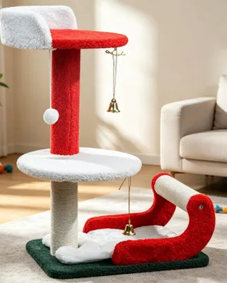 Produktbild von 62cm Weihnachten Kratzbaum,Kleiner Katzenturm,für kleine Katzen, Grau Mit Plüschball & Sisal Kratzbäume,Festliches Weihnachts Geschenk für Katzen