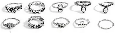 Produktbild von 10-teiliges Damen-Punk-Vintage-Hohlblumen-Schmuck-Midi-Knöchelring-Set-Silber