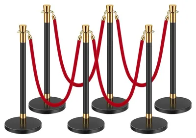 Productafbeelding van VEVOR Afsluitpalen (6 stuks) (1,5 meter lang), afsluitpalen van roestvrij staal met navulbare voet, geschikt voor beurzen, evenementen, etc