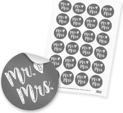 Produktbild von itenga 24x Sticker Aufkleber Mr. & Mrs. (Motiv124) für Hochzeit dunkelgrau weiß