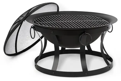 Zdjęcie produktu dla BlumfeldtPentos, palenisko ogrodowe, 2 w 1, osłona przed iskrami Ø 73 cm, ruszt do grillowania Ø 60 cm, żeliwo, kolor czarny