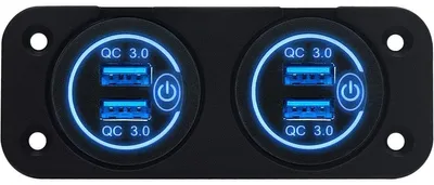 Produktbild von ProRide 12V USB-Steckdose 4 Ports mit Schalter – 2-fach Einbau, QC3.0, Blau