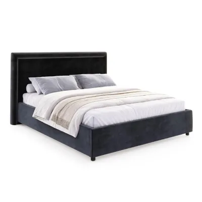 Produktbild von FDM Bett BUSCA Paris  90x200 cm Polsterbett mit Lattenrost aus Metall Bettkasten Stauraumbett Samt depp blue