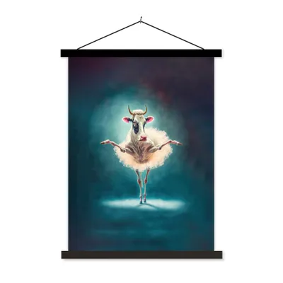Produktbild von MuchoWow® Textilposter Kuh - Rock - Ballett - Tiere - Porträt - Kinder 90x120 cm mit schwarzem Rahmen - Dekoration