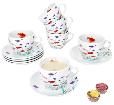 Immagine prodotto di set di 6 tazze da caffè Marie con piattini 6 persone in porcellana fiori da tè cacao