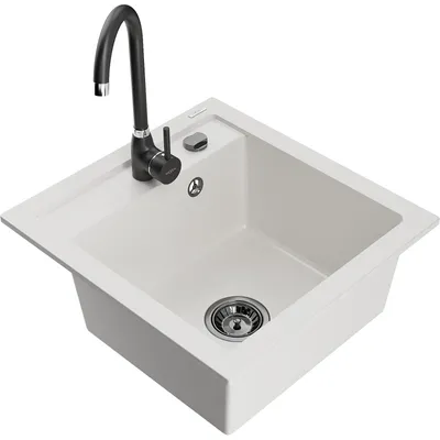Obrázok produktu pre Mexen Vito granitový jednokomorový drez s kuchynskou batériou Telma, Biela - 6503-20-670200-70