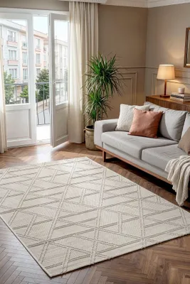 Produktbild von Koza Home Alba Kurzflor Teppich 160x230 cm, Polypropylen, 6 mm Gesamtdicke, geometrisches Muster, Creme
