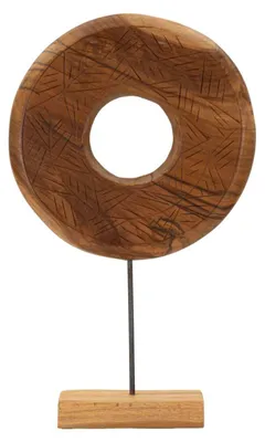 Imagen del producto de Escultura dorada, hecha de madera de teca con grabados, de 35x10x58 cm, color marrón, diseño de Mauro Ferretti