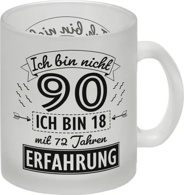 Produktbild von Witziger Glas Tasse für den 90. Geburtstag mit Motiv: Erfahrung
