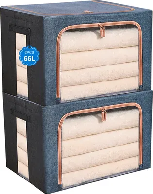 Produktbild von 2er Pack Kleideraufbewahrungsbeutel Große Kapazität Faltbarer Organizer Staubdicht und feuchtigkeitsbeständig Dunkelblau 66L