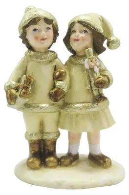 Produktbild von Clayre & Eef Figur Kinder 15 cm Beige Goldfarbig Polyresin