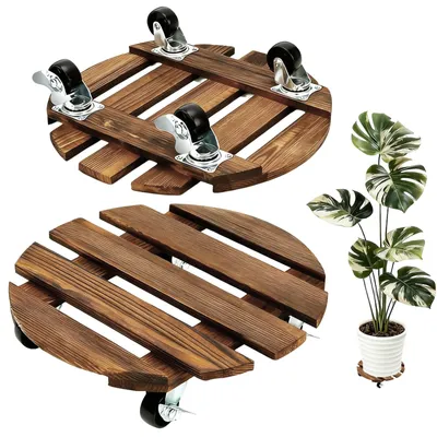 Zdjęcie produktu dla Omgoods - Wózek na rośliny z drewna, z kołami obrotowymi o zakresie 360°, udźwig do 120 kg