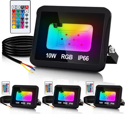 Produktbild von Jopassy 10W RGB fluter mit Fernbedienung RGB LED Strahler RGB LED Außenstrahler IP66 Wasserdicht 4 Stück