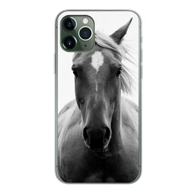Produktbild von MuchoWow® Handyhülle Schutzhülle Hülle für iPhone 11 Pro Pferd - Schwarz - Weiß - Porträt Silikon Softcase Handy Hülle - Handy