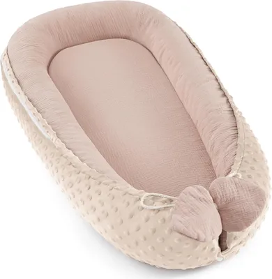 Image de Lit d'enfant, couleur sable, 100 % coton, nid en tissu gaufré, lit de voyage pour bébés