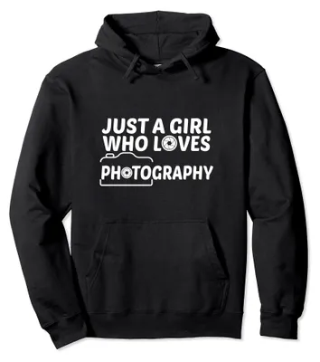 Zdjęcie produktu dla Bluza z nadrukiem dla dziewczynki, fanka fotografii, z motywem aparatu. Bluza z kapturem