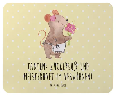 Produktbild von Mr. & Mrs. Panda Mousepad Tante Zuckersüß - Gelb Pastell - Geschenk, Lächeln, pc mauspad, Familie, Neffe, Mouse Pad, Verwandtschaft, mousematte, Nichte, handgemacht