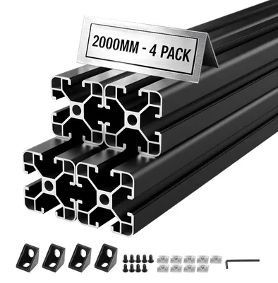 Image de VEVOR Profilés en aluminium 4040, lot de 4, 2 mètres. Profilés en aluminium extrudés avec rainure en T, conformes aux normes européennes, profilés à haute résistance, rails en aluminium pour pièces d'imprimantes 3D, établis et montages CNC, de couleur noire