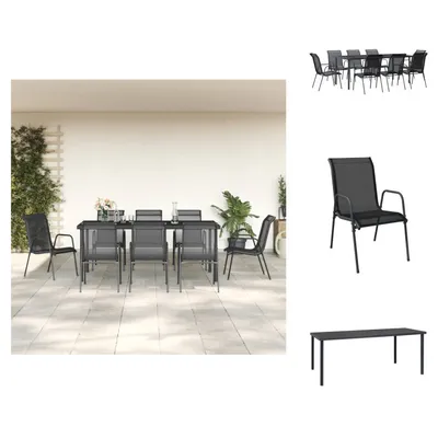Produktbild von vidaXL 9-tlg. Garten-Essgruppe Schwarz Stahl und Textilene -  Gartenmöbel-Sets