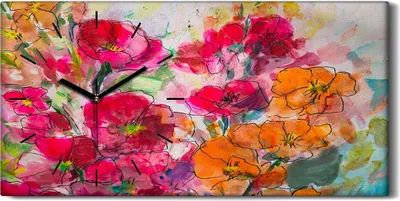 Produktbild von Küchenuhr Bürouhr Leinwand Uhr 60x30 Gemälde Abstraktes Aquarell Blumen Kunst - schwarze Hände