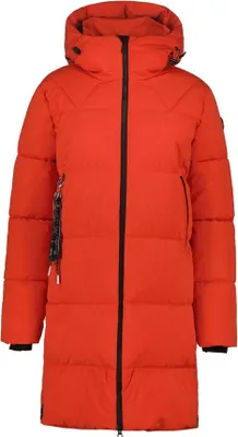 A front view of an orange puffer jacket.