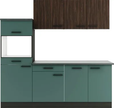 Produktbild von Optifit Küchenzeile ohne Geräte Rimini409/Verona405 210 cm nussbaum grün matt zerlegt Variante reversibel KPRV 2181OE-9+