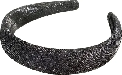 Image de Large serre-tête en tissu uni brillant - gris foncé brillant