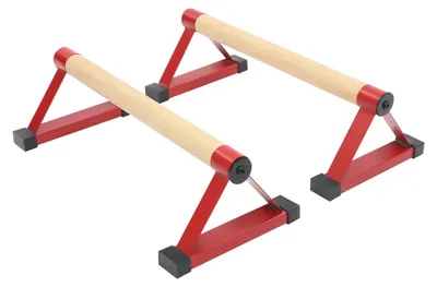 Zdjęcie produktu dla Stojak do pompek - uchwyty do pompek / drążek do staniek - w kształcie trójkąta - wytrzymuje obciążenie do 400 kg - zestaw 2 sztuki - 50x22,5x15 cm - czerwony