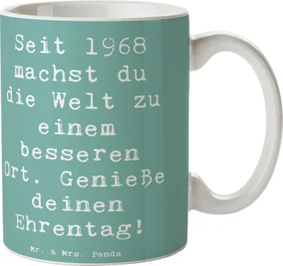Produktbild von Mr. & Mrs. Panda Kaffeebecher Spruch 1968 Geburtstag - Meeresbrise - Geschenk, Geburtstagsfeier, Happy Birthday, Erinnerungen, Jahrgang, Trinkbecher, Kaffeetasse, Becher