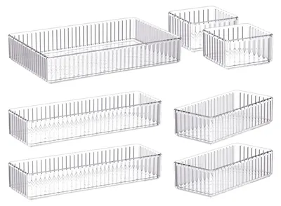 Schubladen-Organizer 7er-Set, durchsichtig, stapelbar, 4 Größen
