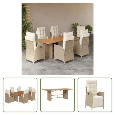 Produktbild von The Living Store 7-tlg. Garten-Essgruppe mit Kissen Beige Poly Rattan
