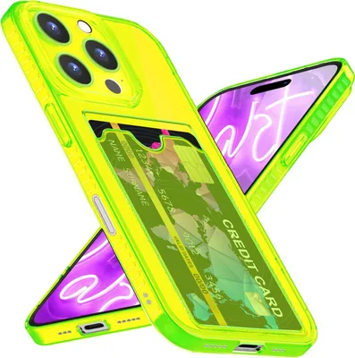 Immagine prodotto di NALIA Custodia trasparente al neon con portacarte per iPhone 16 Pro Max, custodia colorata per telefono con portacarte, giallo trasparente