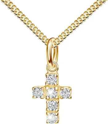 Produktbild von Kreuz-Anhänger für Damen und Kinder als Kettenanhänger vergoldet mit 6 x Zirkonia auch als Taufkreuz mit Kette