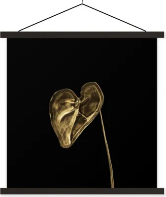 Produktbild von MuchoWow® Textilposter Herz - Blatt - Gold 60x60 cm mit schwarzem Rahmen - Posteraufhänger
