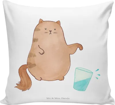 Produktbild von Mr. & Mrs. Panda Dekokissen Katze Wasserglas - Weiß - Geschenk, Katzen, Sofakissen, kissen für sofa, bedruckt, Kuschel, Lustig, Cats, couch, Zierkissen, Glas